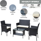 4 PC Rattan Patio Furniture Set Outdoor Patio Cushioned Seat Wicker Sofa Beige Cushion