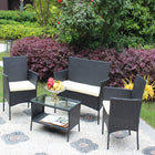 4 PC Rattan Patio Furniture Set Outdoor Patio Cushioned Seat Wicker Sofa Beige Cushion
