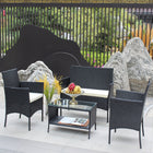 4 PC Rattan Patio Furniture Set Outdoor Patio Cushioned Seat Wicker Sofa Beige Cushion